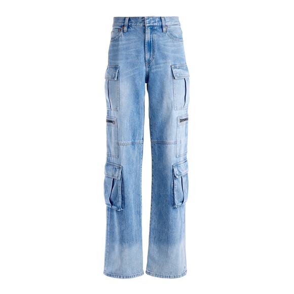 NEW Alice + Olivia Cay Cargo Jeans Wide Leg Mid Rise Utility Brea Blue Size 26 - Picture 14 of 16